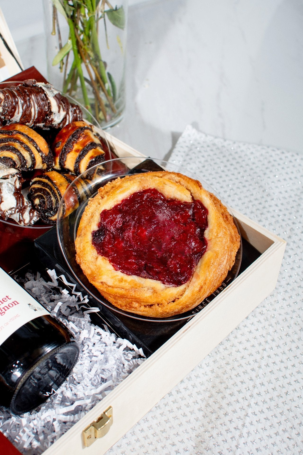 Hanukkah Deluxe Pastries & Wine Wooden Gift Box 2