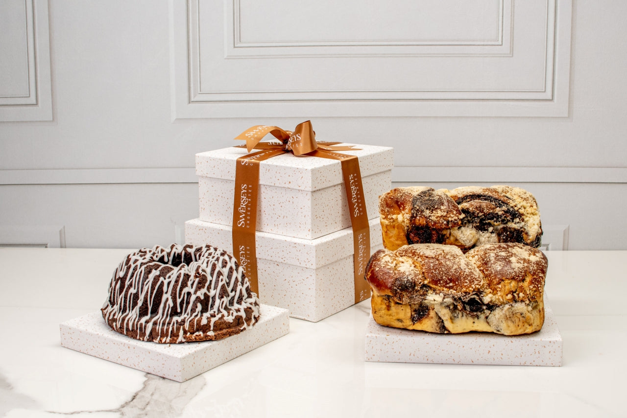 Purim Grand Indulgence Signature White Speckled Bakery Gift Tower - Swerseys