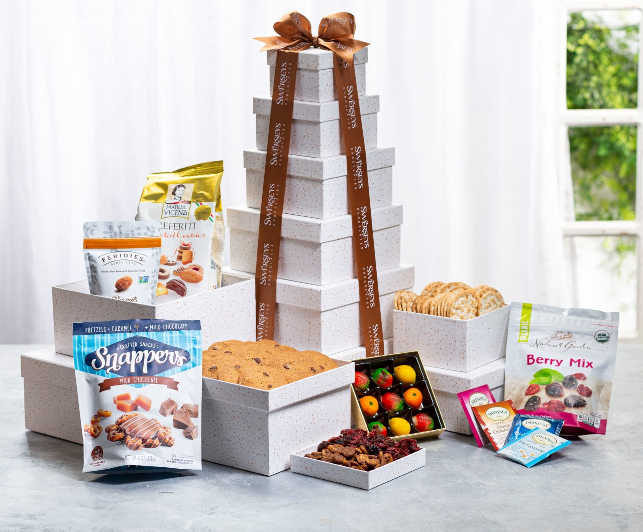 Splendid Regal White Speckled Gift Tower - Swerseys Chocolate