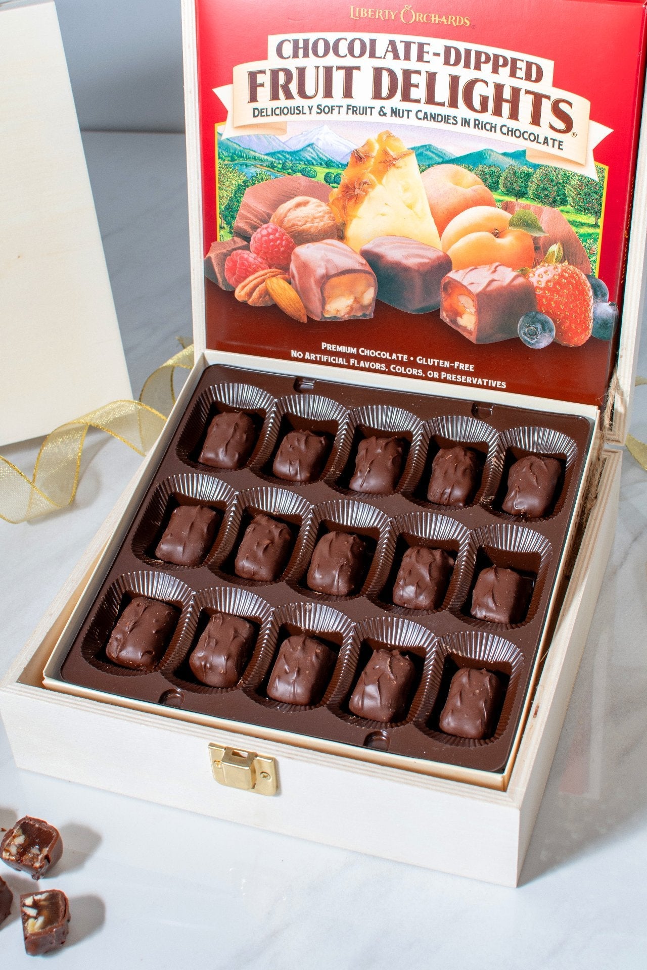 Elegant Chocolate Dipped Fruit Delights Wooden Gift Box 2