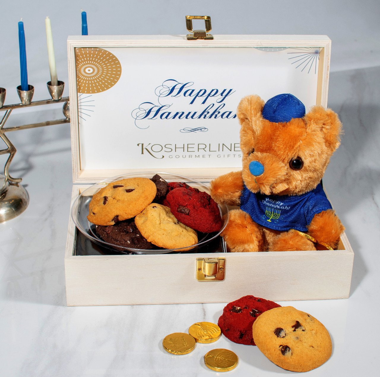 Hanukkah Cookies and Chocolate Wooden Gift Box