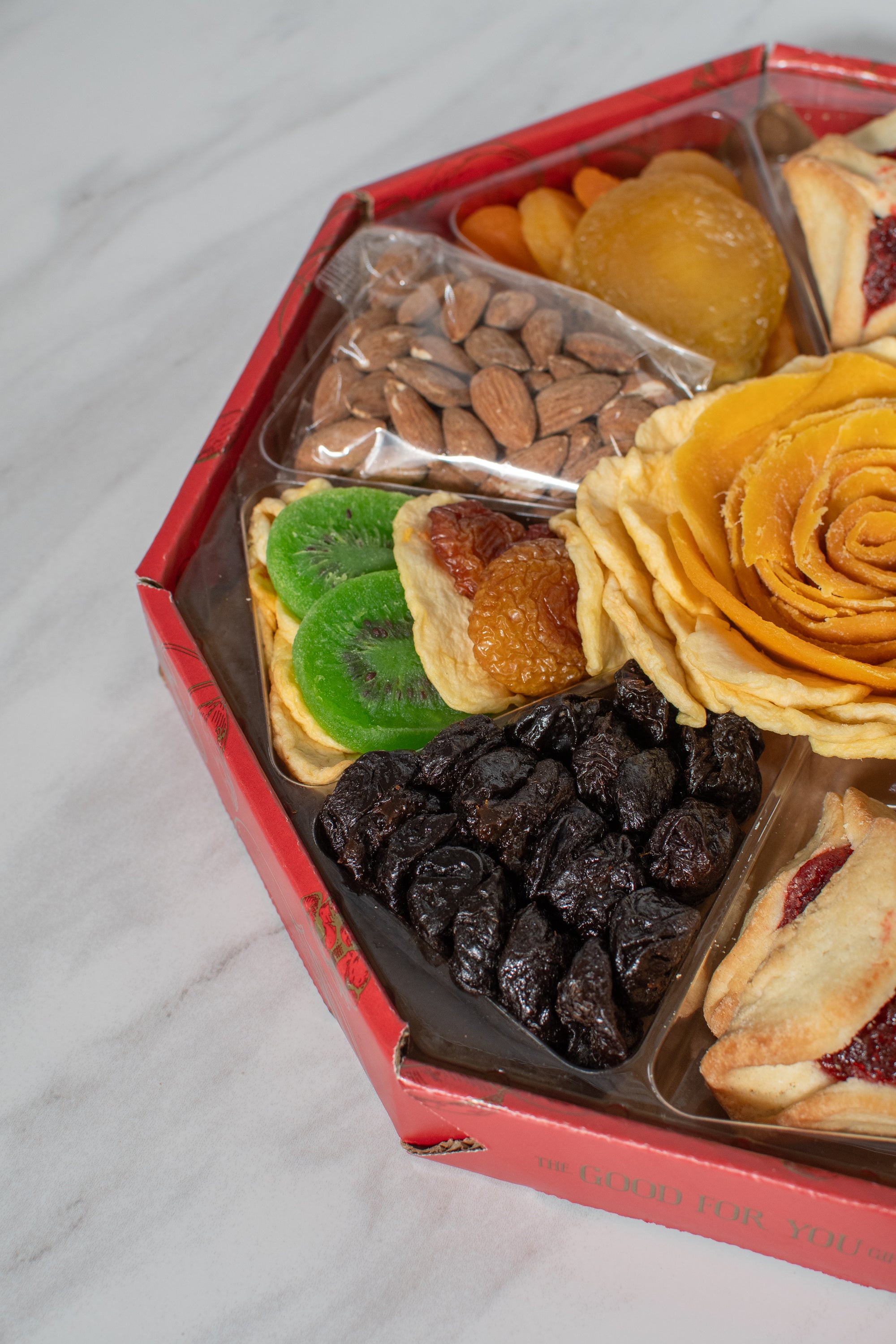 Elegant Arrangement of Purim Dried Fruit and Hamantaschen Gift Tray