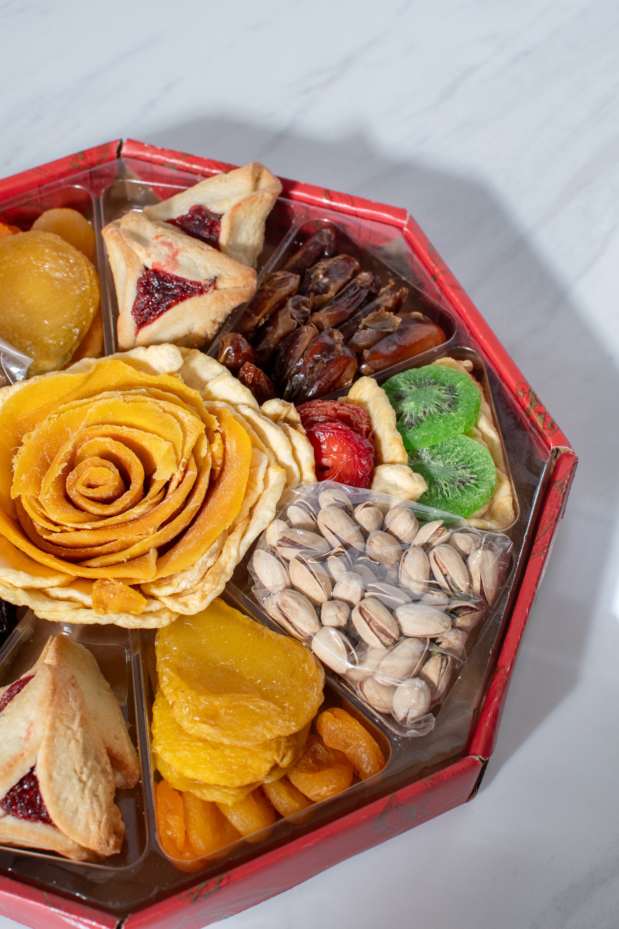 Elegant Arrangement of Purim Dried Fruit and Hamantaschen Gift Tray