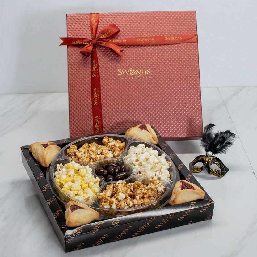 Assorted Purim Gourmet Popcorn & Chocolate & Hamantaschen Gift Box