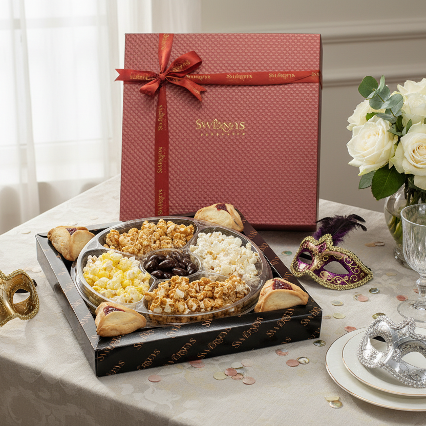 Assorted Purim Gourmet Popcorn & Chocolate & Hamantaschen Gift Box