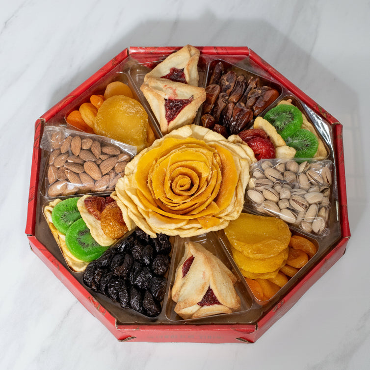 Elegant Arrangement of Purim Dried Fruit and Hamantaschen Gift Tray 2