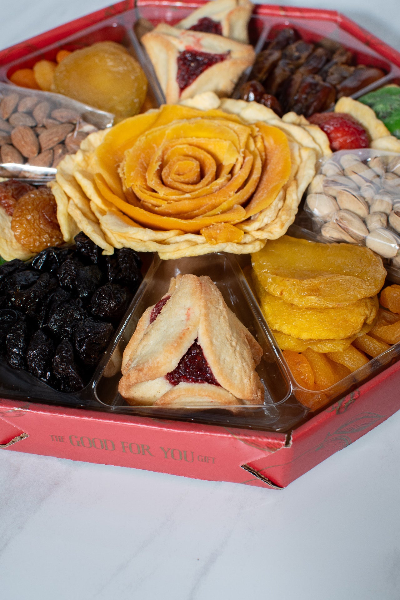 Elegant Arrangement of Purim Dried Fruit and Hamantaschen Gift Tray 3