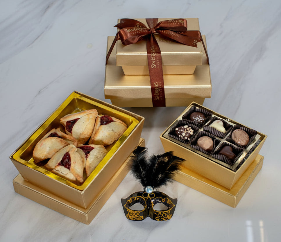 Elegant Purim Treats Gold Duo Gift Box Tower 2