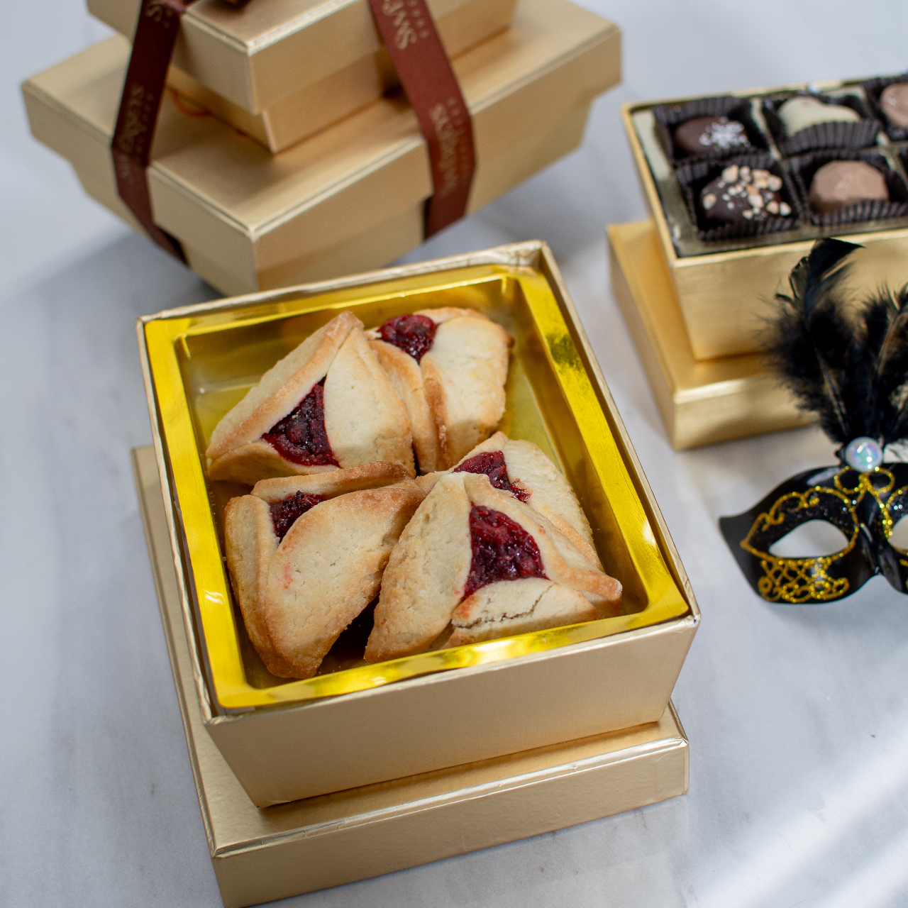 Elegant Purim Treats Gold Duo Gift Box Tower 3