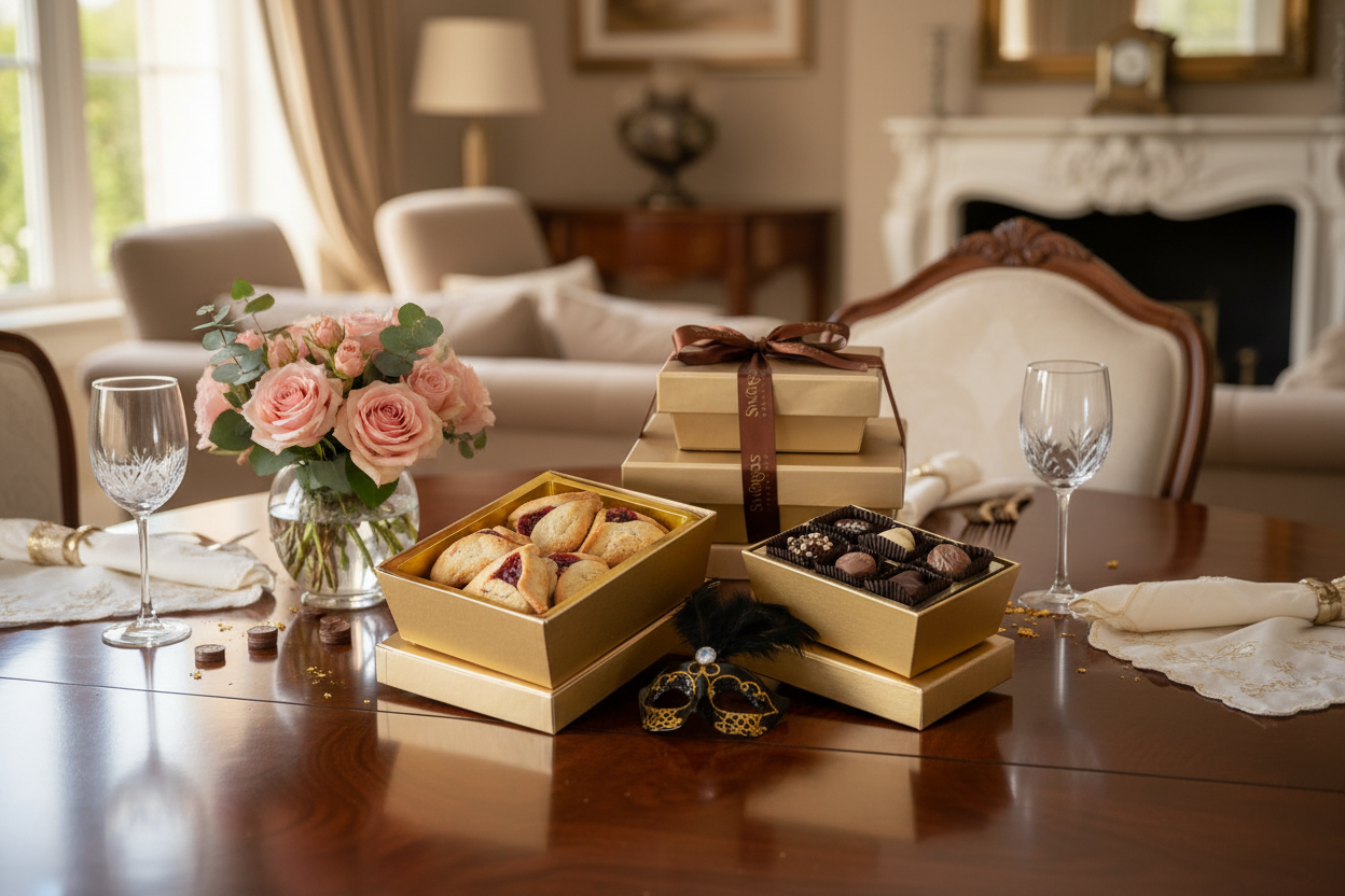 Elegant Purim Treats Gold Duo Gift Box Tower 4