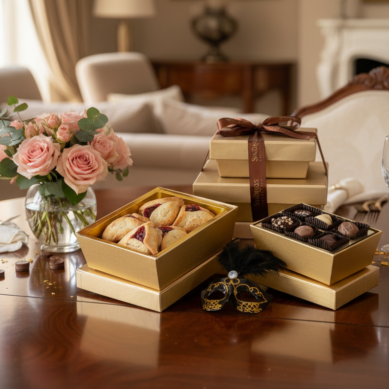 Elegant Purim Treats Gold Duo Gift Box Tower