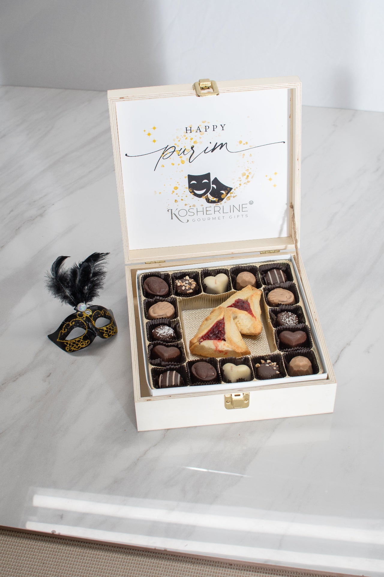 Exquisite Mishloach Manot Chocolate & Hamantaschen Keepsake Wooden Gift Box 4