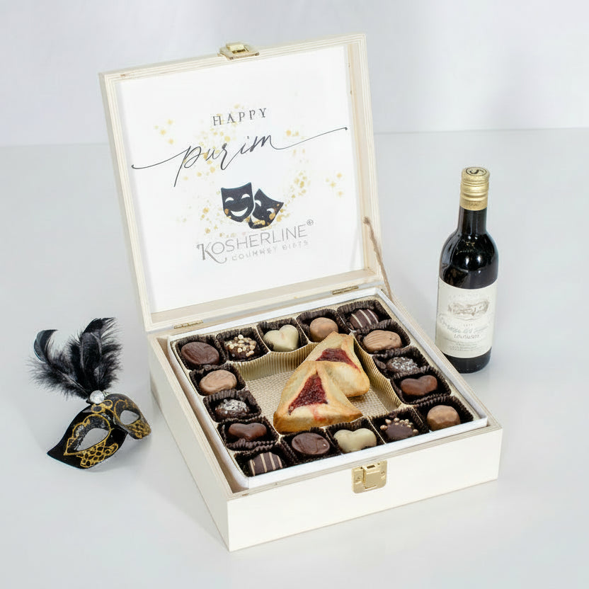 Exquisite Mishloach Manot Chocolate & Hamantaschen Keepsake Wooden Gift Box 5