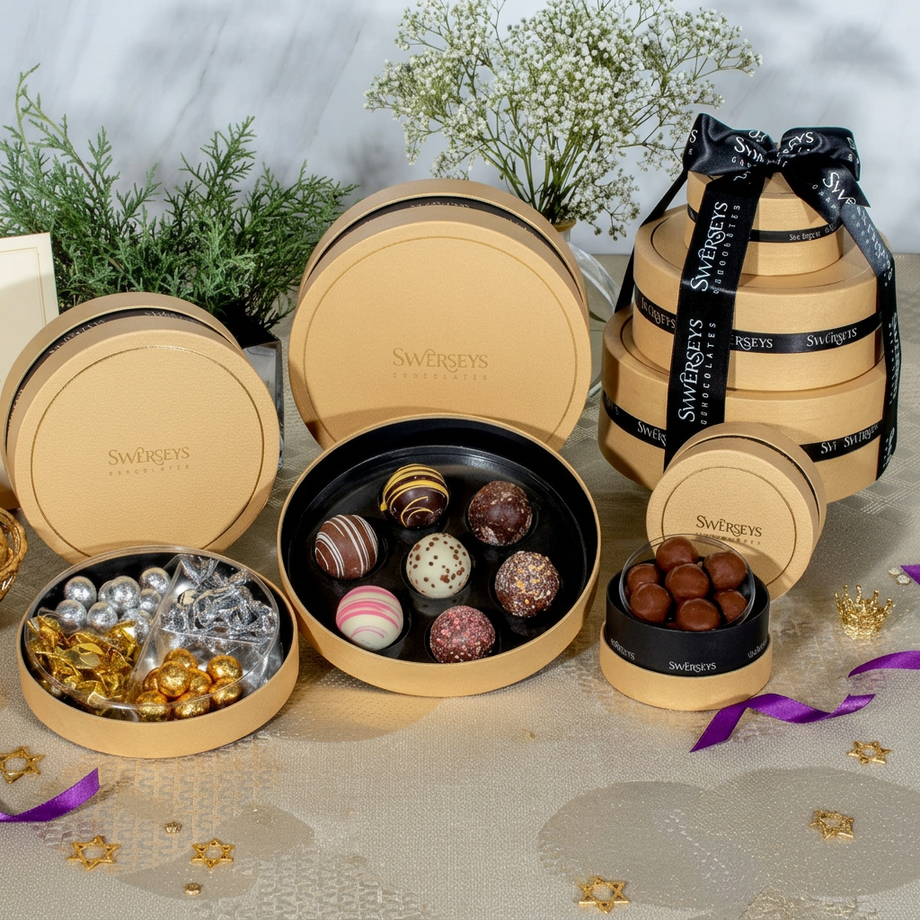 Deluxe Gold 3 Tier Gourmet Treats Round Gift Box