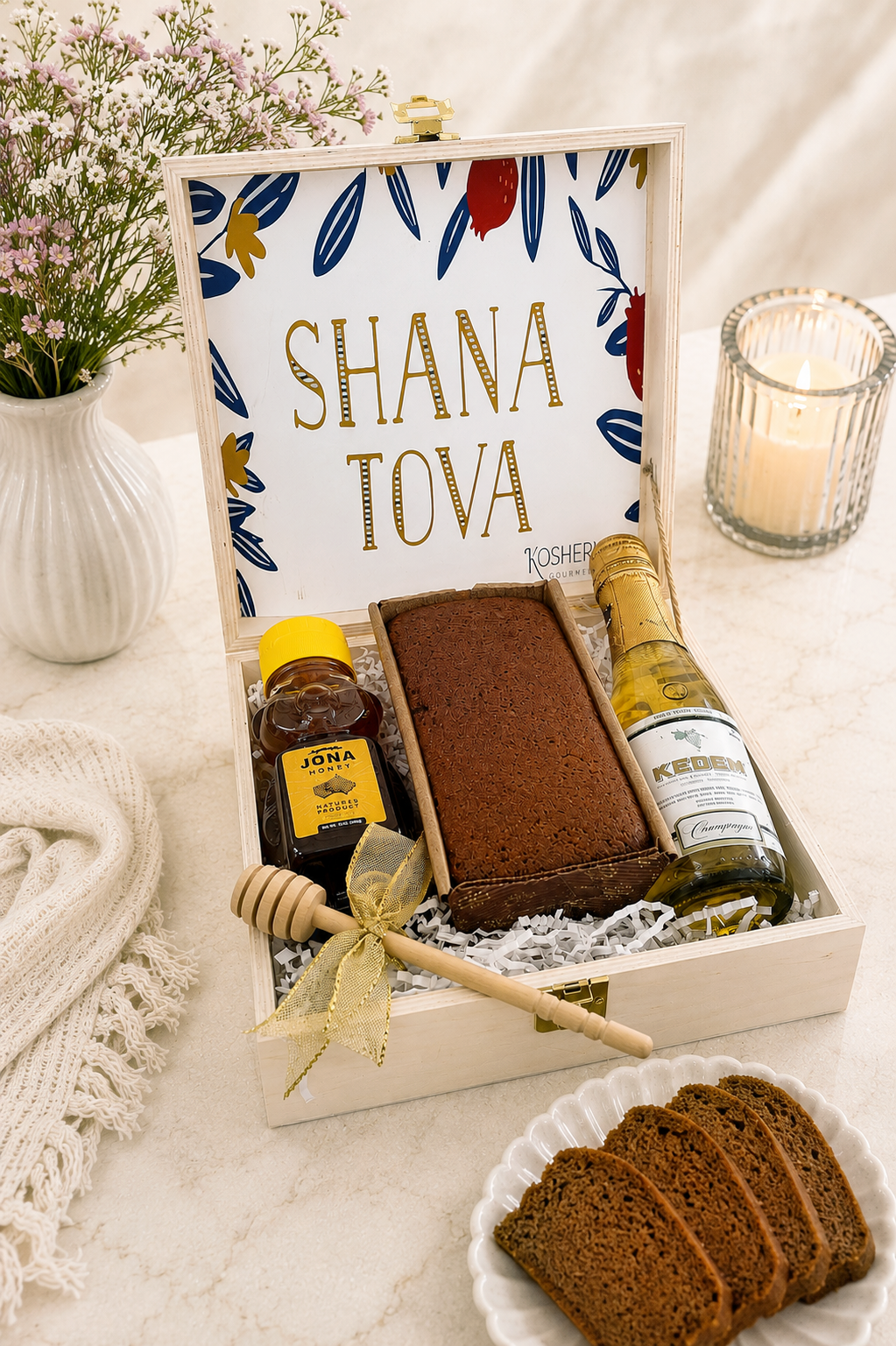 Rosh Hashana Gift Honey Cake and Sparkling Wine