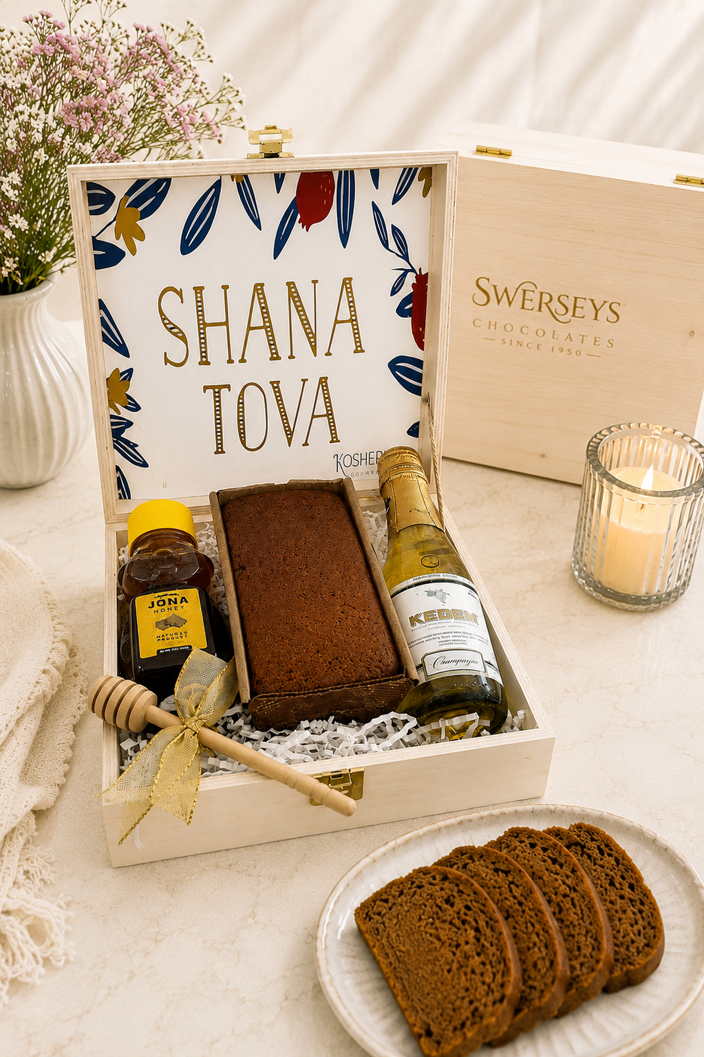 Rosh Hashana Gift Honey Cake and Sparkling Wine