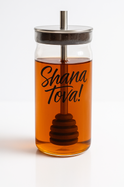 Rosh Hashanah Modern Honey Table Jar with Dipper Gift 3