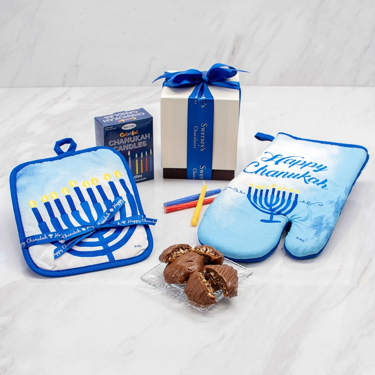 Happy Hanukkah Oven Mitt & Chocolate Gift Set