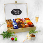 Deluxe Rosh Hashanah Gourmet Nuts, Fruits, Wines & Cookies Wood Keepsake Gift Box - Swerseys