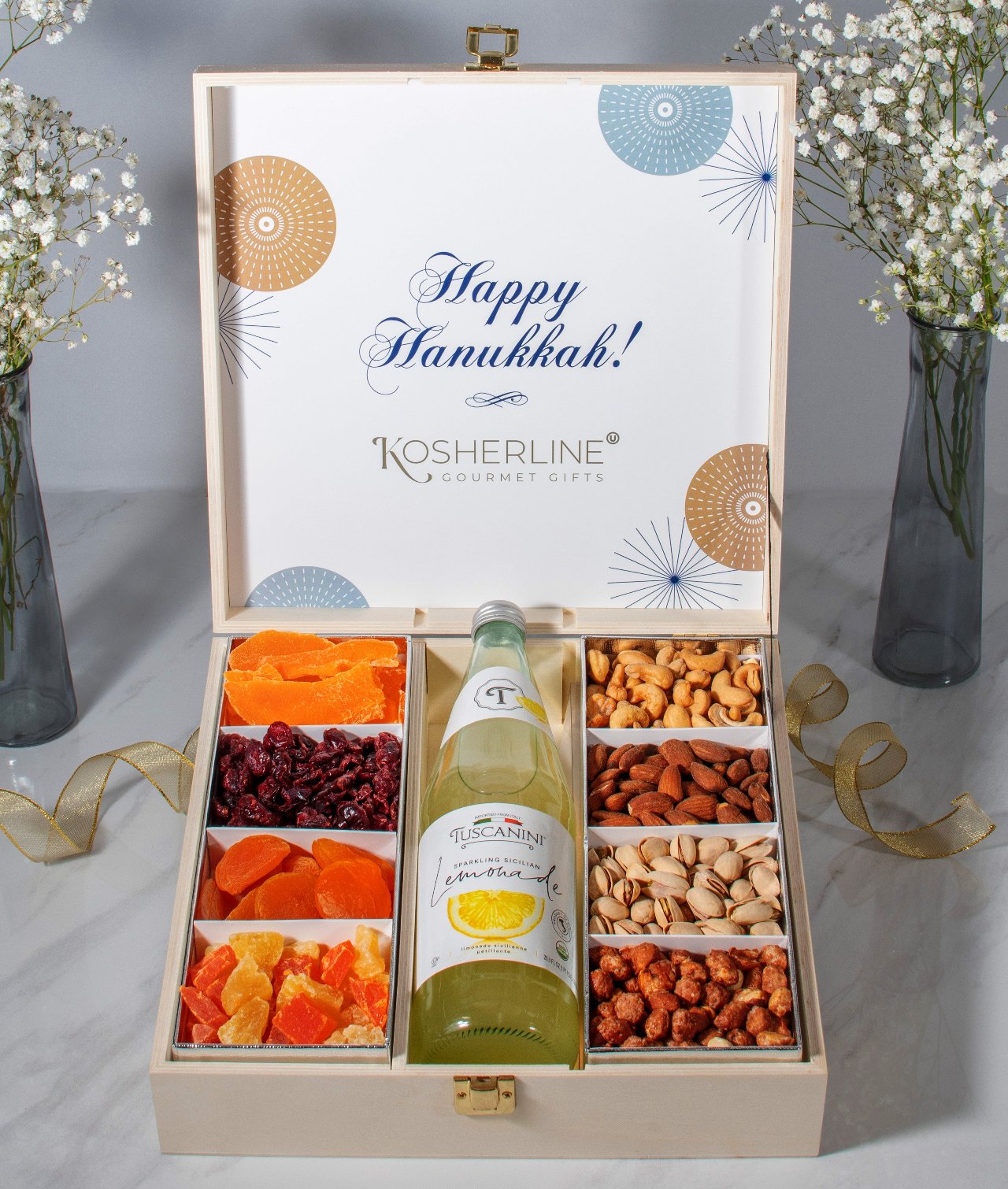Swerseys Hanukkah Gourmet Dried Fruit, Nuts Wooden Gift Box