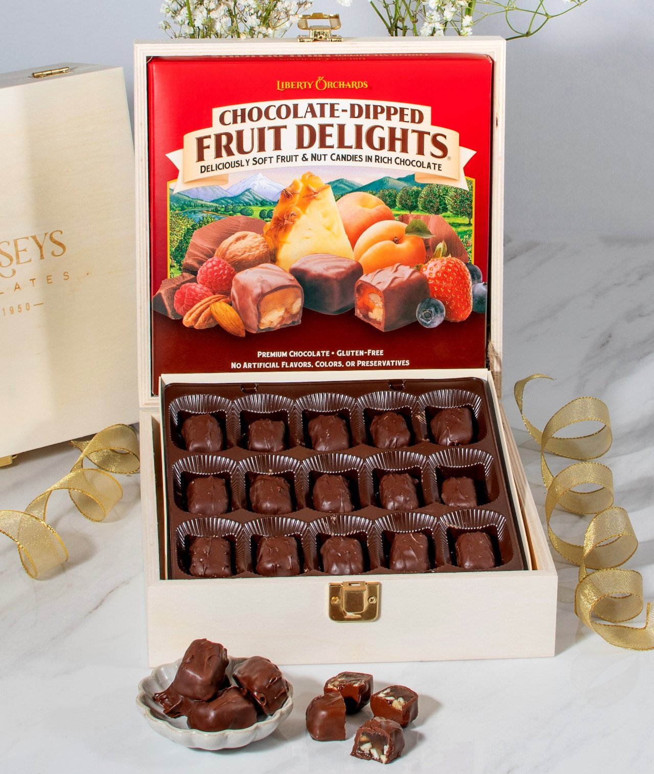 Elegant Chocolate Dipped Fruit Delights Wooden Gift Box