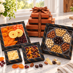 Kosherline 4 tier executive gift set featuring assorted dried fruits, roasted nuts, and chocolate treats in boxes.