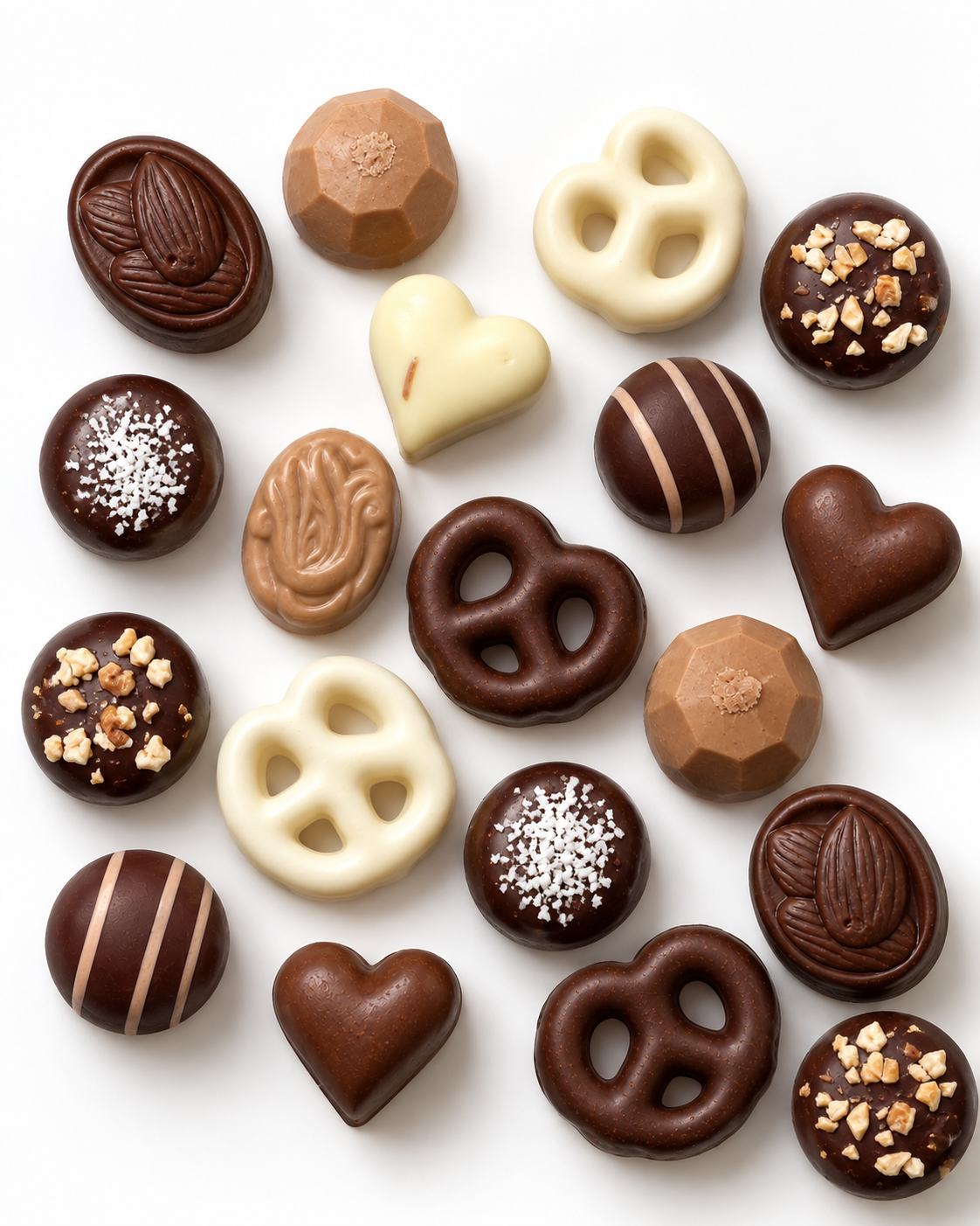 Kosherline assorted chocolate truffles and chocolate-covered pretzels in a variety of shapes and toppings