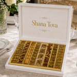 Kosherline assorted baklava gift box with crispy phyllo pastry and roasted nuts, presented in an elegant white box.