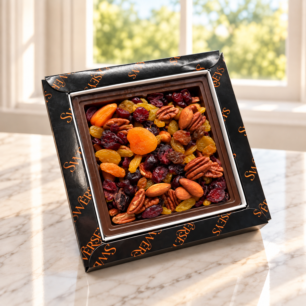Kosherline 4 Tier Executive Collection featuring a gourmet mix of dried apricots, cranberries, raisins, and nuts.