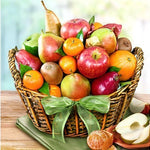Kosherline Bountiful Fruit Harvest gift basket featuring assorted fresh pears, apples, oranges, and kiwis in a basket