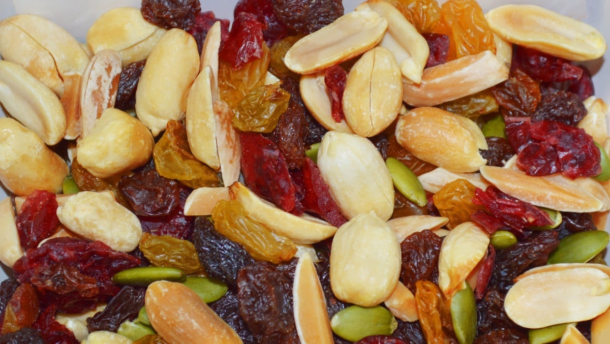 Kosherline gourmet mix of roasted peanuts, dried raisins, cranberries, and pumpkin seeds for Rosh Hashanah