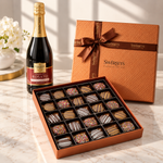 Kosherline parve chocolate fudge cookie gift box with non-alcoholic sparkling rosato for Mishloach Manot