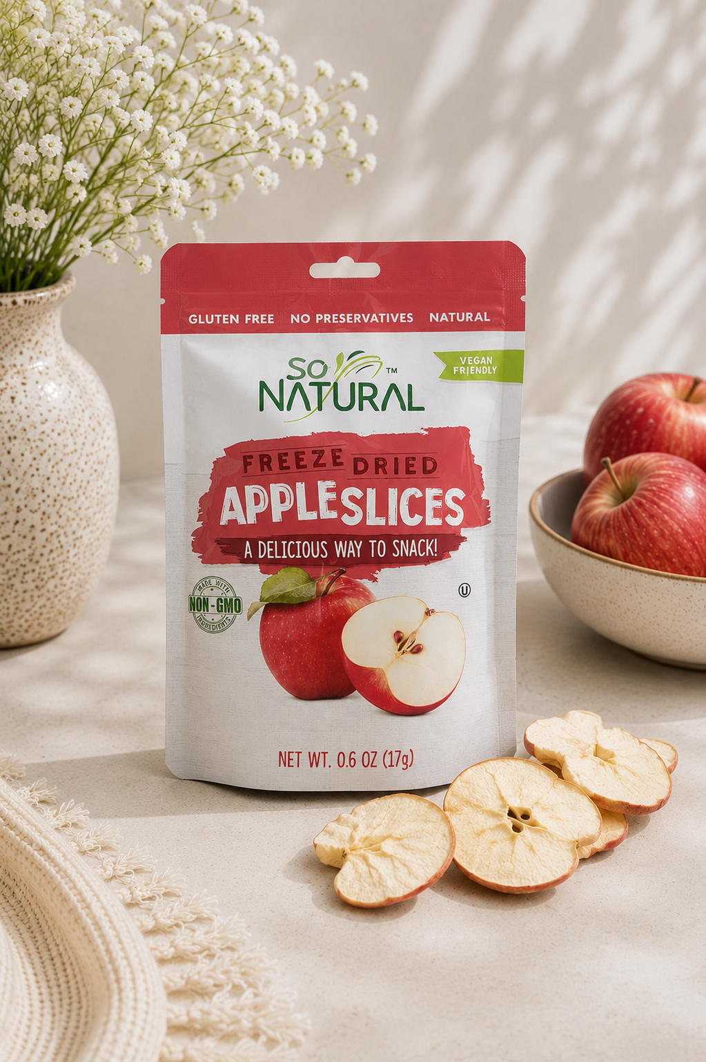 Kosherline Rosh Hashanah executive elegant basket featuring a bag of So Natural freeze dried apple slices