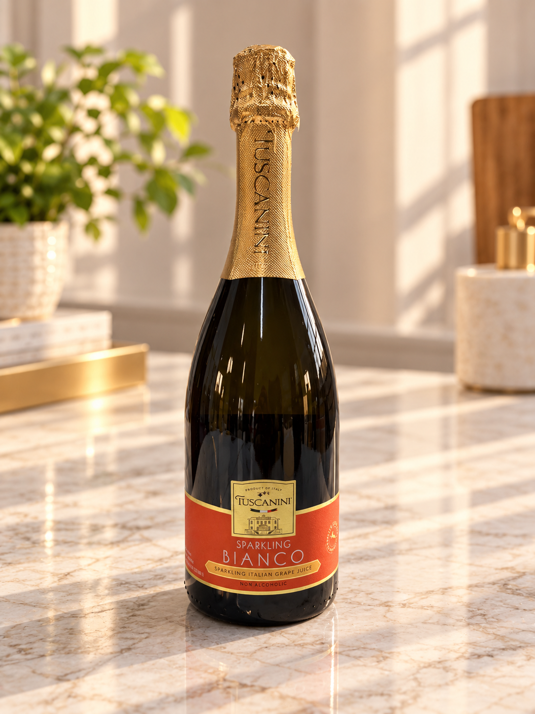 Kosherline 3 tier executive indulgence gift tower featuring a bottle of sparkling Italian bianco grape juice