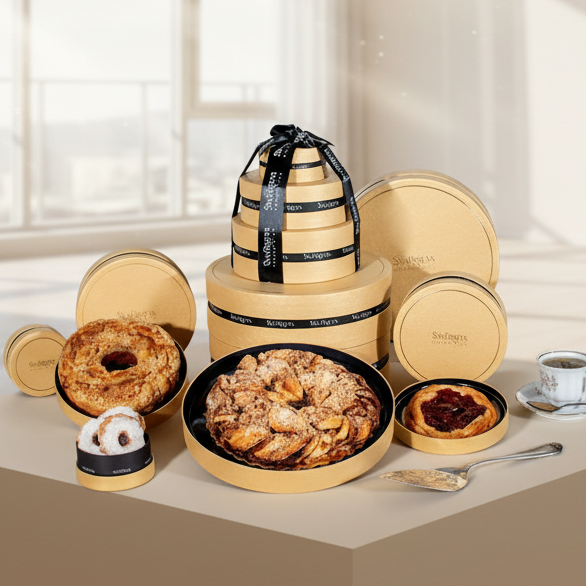 Deluxe Gourmet Pastry 4-Tier Gold Round Gift Box