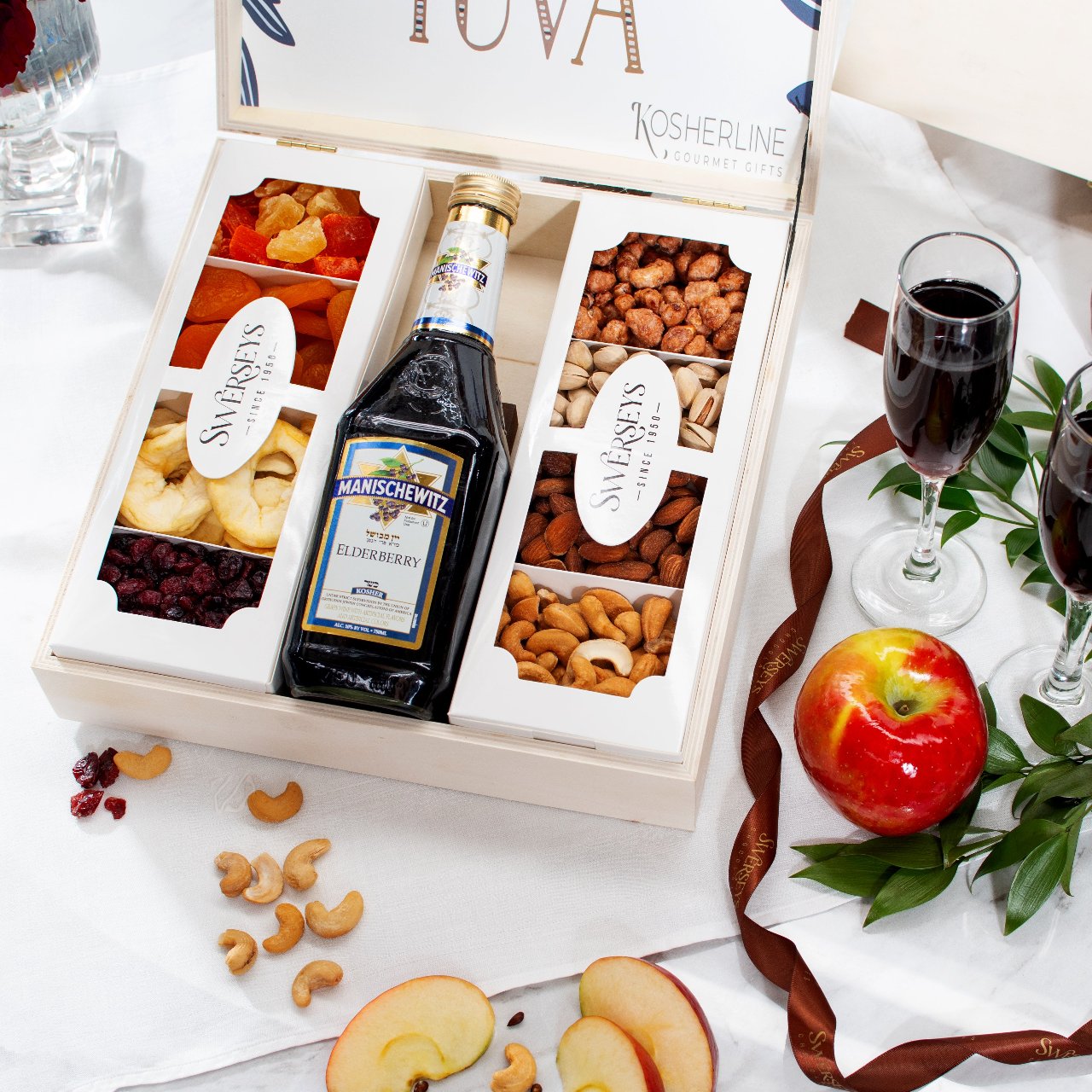 Rosh Hashanah Delicious Gourmet Nuts, Dried Fruits & Wine Wood Keepsake Gift Box 2