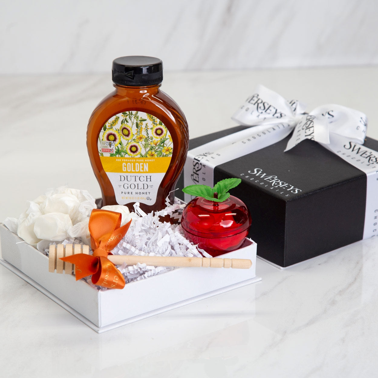 Rosh Hashanah Simply Delicious Honey & Sweets Gift Box -Honey, Honey Dipper, and Taffy
