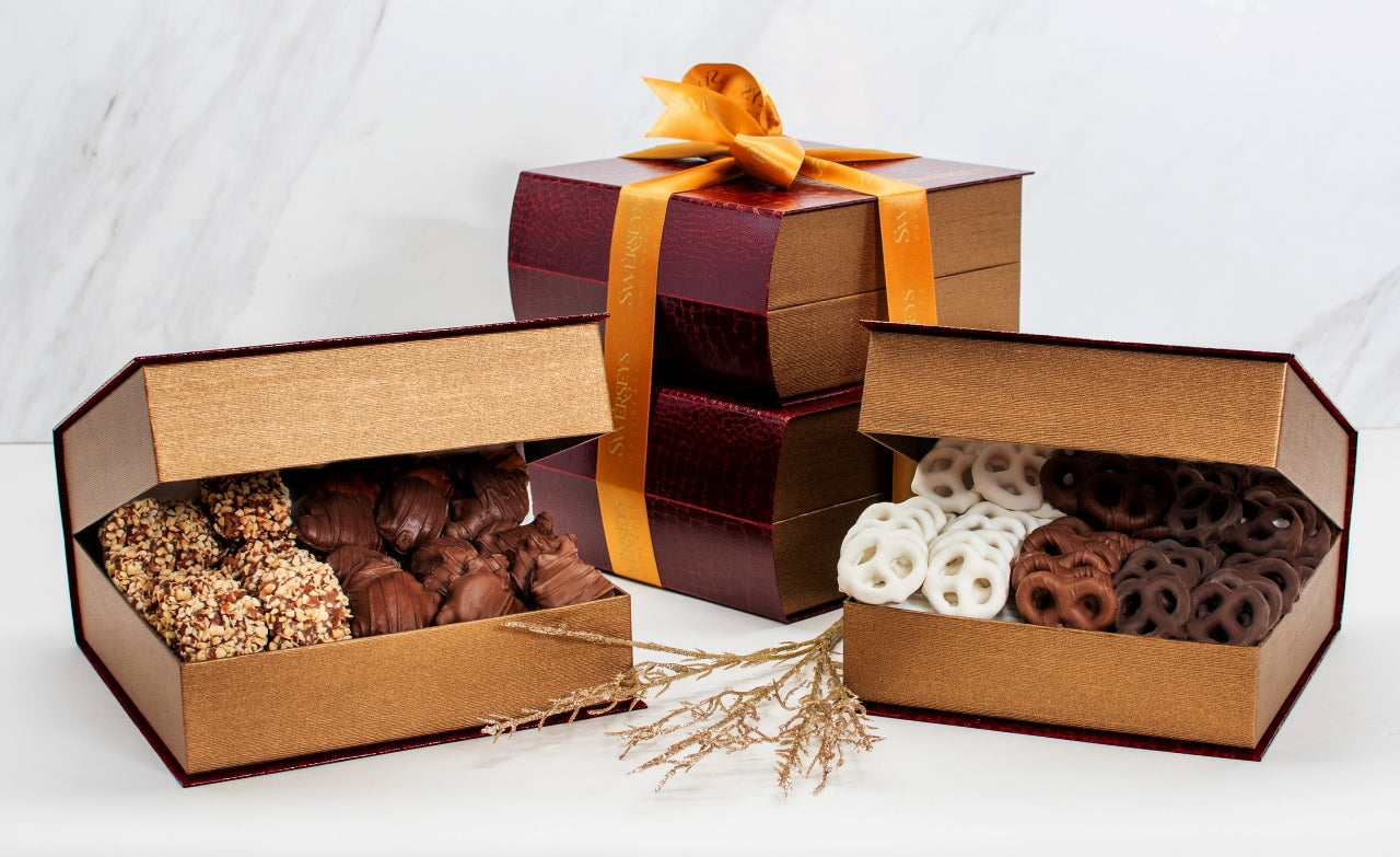Swerseys Grand Indulgence Signature Red  Leather Chocolate Gift Tower - Swerseys