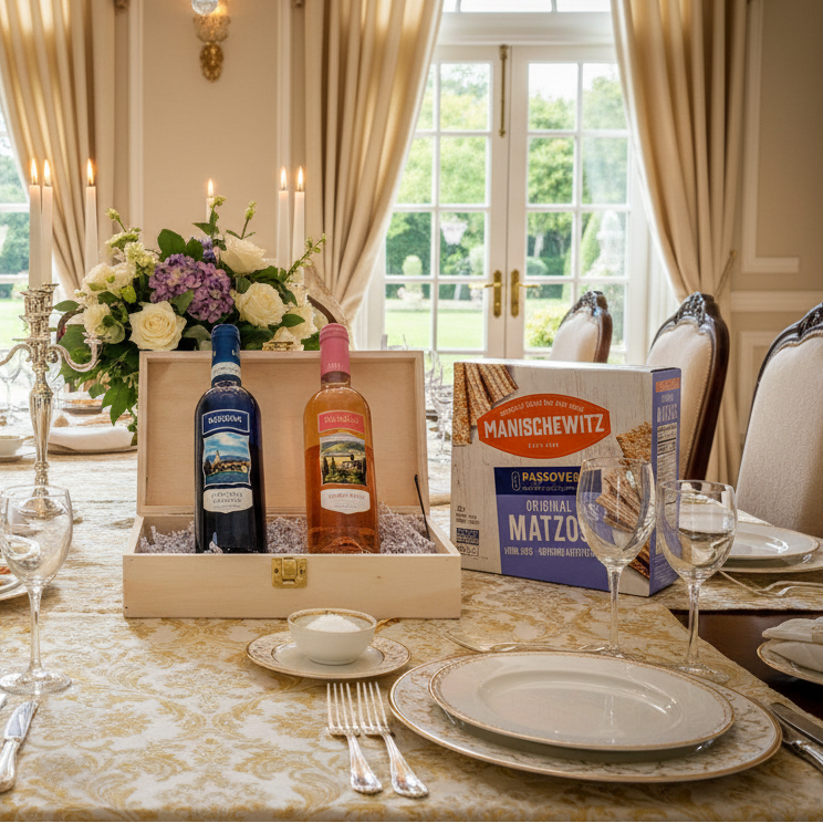 Happy Passover Wine & Matzo Wood Keepsake Gift Set